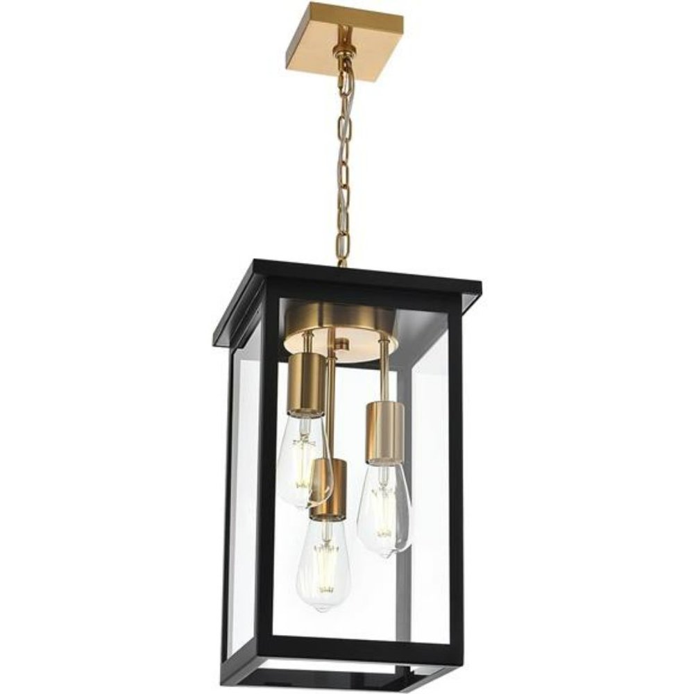 Outdoor Pendant Light Fixtures, 3-Lights Exterior Hanging Lantern, Black Large